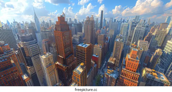 Aerial View of a Modern City with Skyscrapers