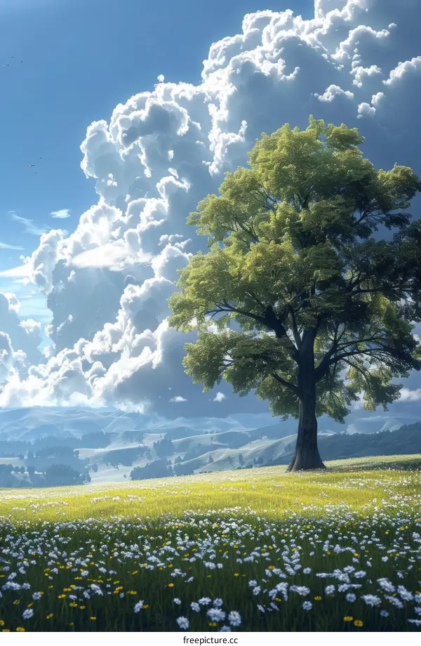 Solitary Tree on a Grassy Hill