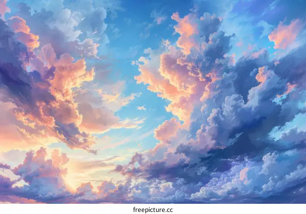 A beautiful sunset sky with clouds in various colors