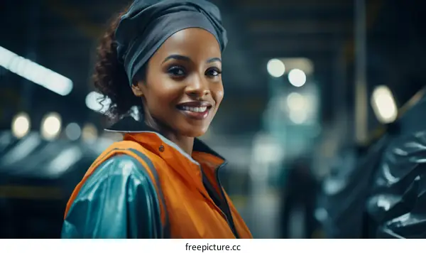 Portrait of a smiling African American female worker in a factory