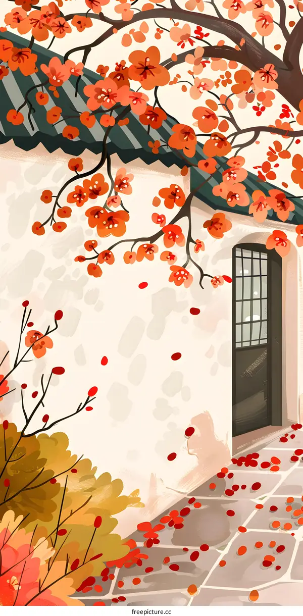 Chinese Traditional Architecture With Cherry Blossoms In Spring