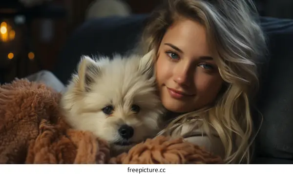 Portrait of a young woman with a white dog