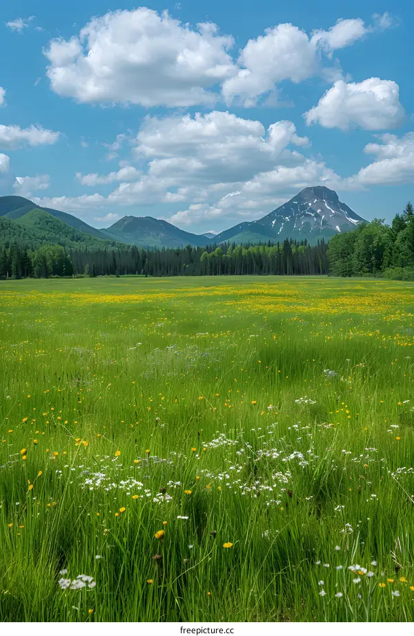 Green Meadow with Mountain View
