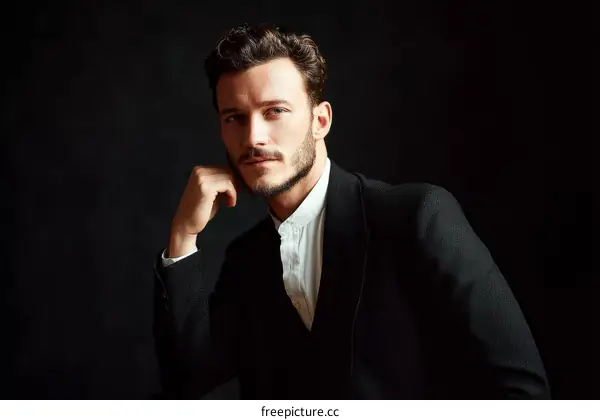 Stylish Caucasian Man in Black Suit Portrait