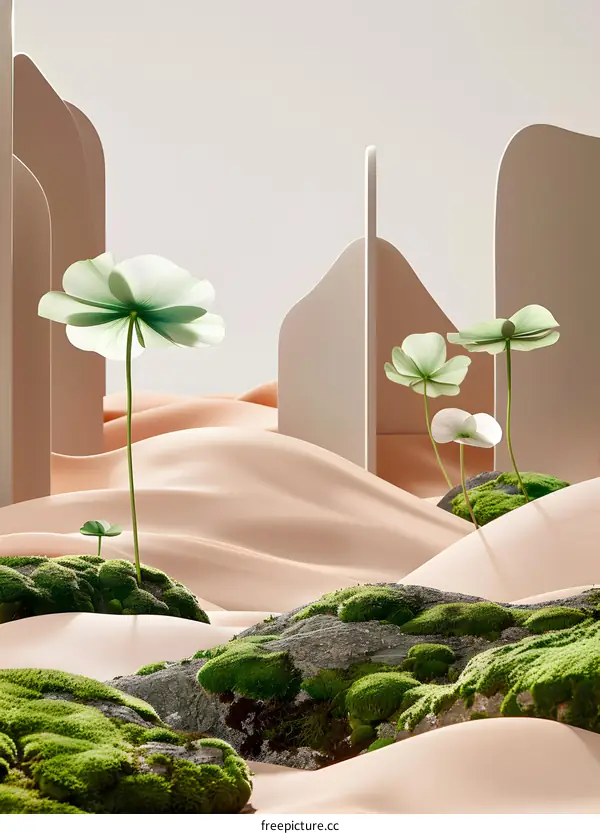 Minimalist Abstract Green Flower Illustration