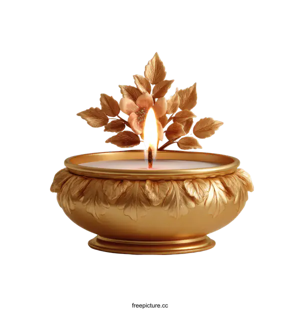 [Transparent Background PNG]Golden Decorative Candle Holder with Floral Design