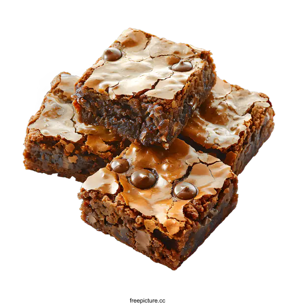 [Transparent Background PNG]Three stacked chocolate brownies