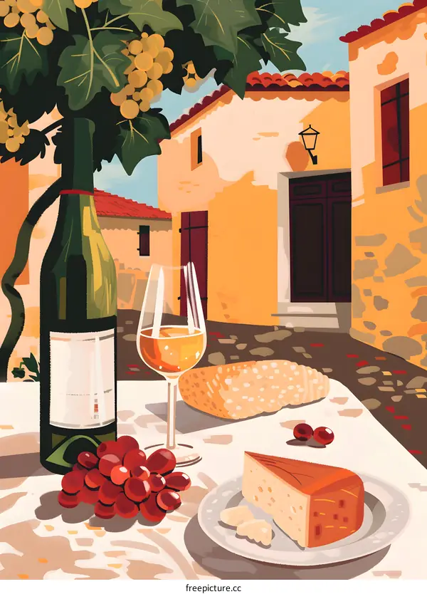 Wine, Cheese, Bread and Grapes in the Old City