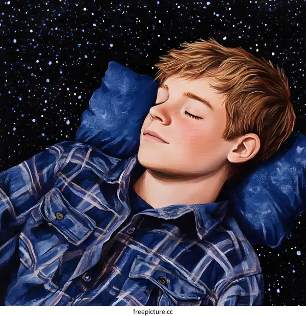 Boy Sleeping Under a Starry Night Sky