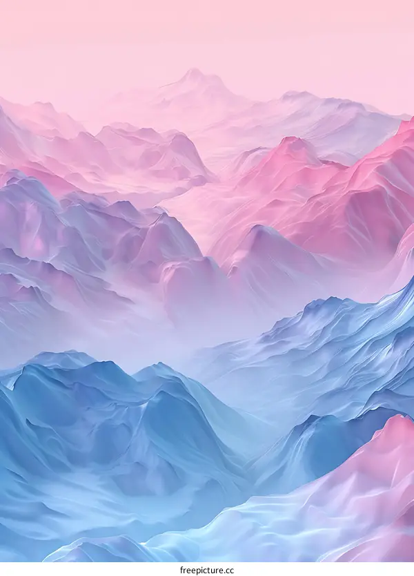 Abstract Mountain Landscape in Pink and Blue Tones