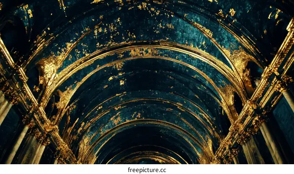 Majestic Gold and Teal Architectural Ceiling