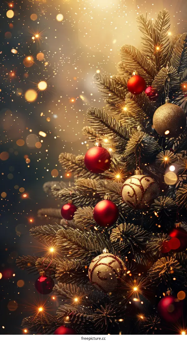 Christmas tree with red and gold ornaments