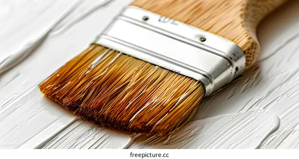 Paint Brush on White Wood