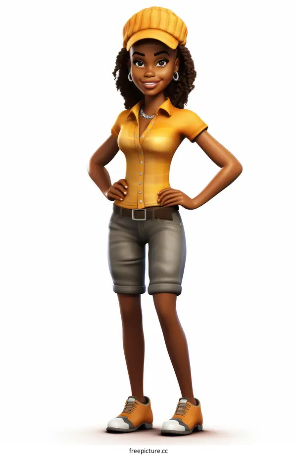 A 3D rendering of a young African-American woman
