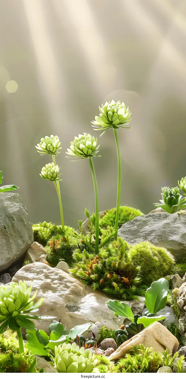 Green Flowers Growing in the Sunlight