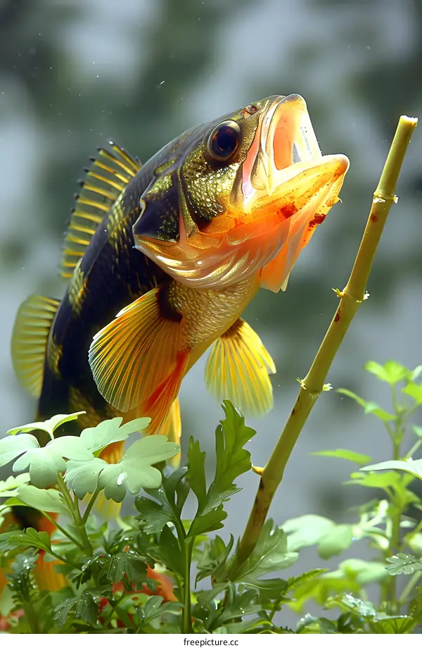 Yellow Perch Fish Opening Mouth Underwater
