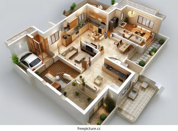 3D rendering of a modern house interior
