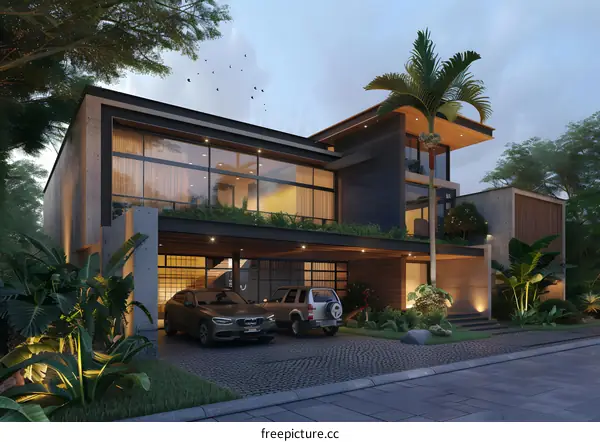 Modern Minimalist House with Concrete and Wood Design