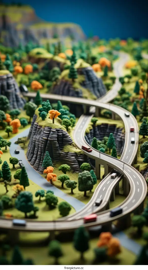 Roads and bridges in a green landscape