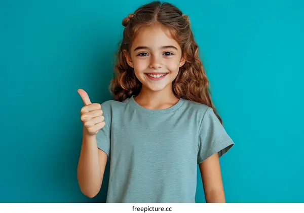 Smiling Girl with Thumbs Up Portrait