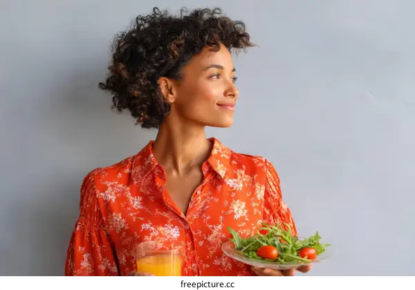 Woman Holding Healthy Food Portrait