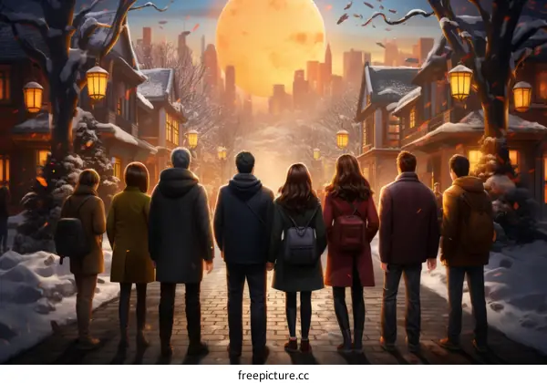 A group of people looking at a city skyline