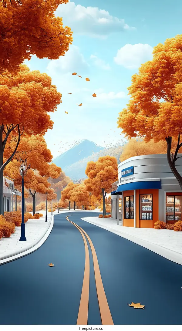 Autumn Town Street Illustration
