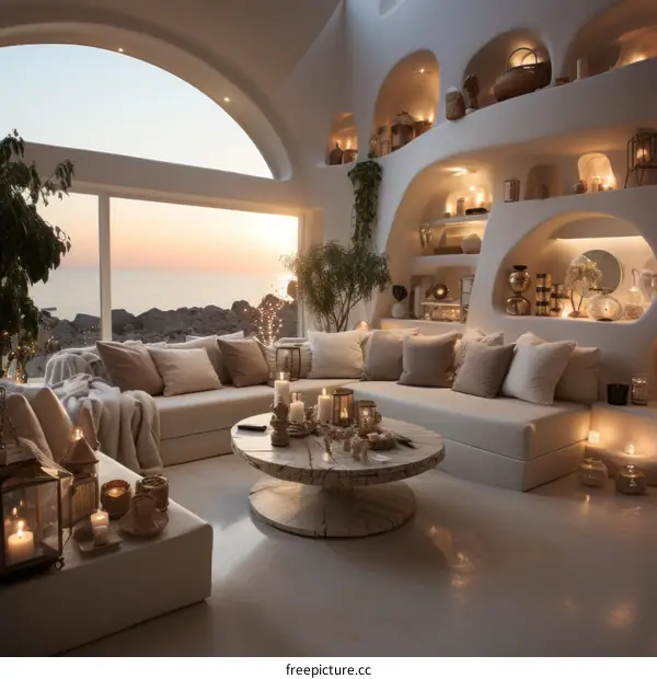 A stunning living room with a beautiful sea view