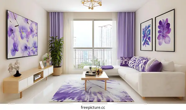 Modern Purple Living Room Interior Design Illustration