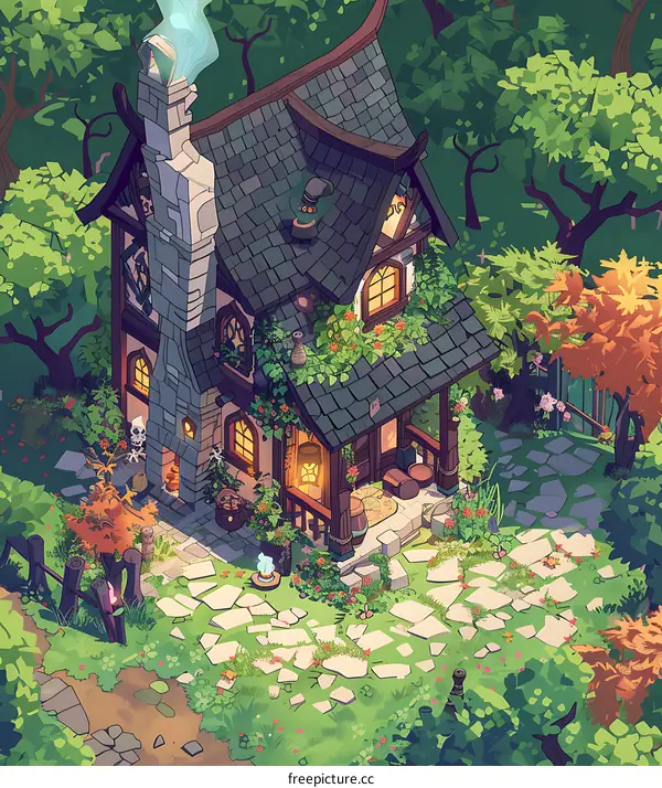 Fantasy Cottage In The Woods Illustration
