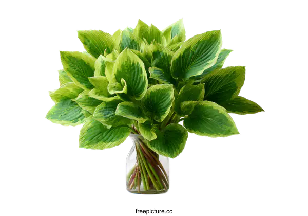 [Transparent Background PNG]Beautiful Bouquet of Variegated Hosta Plants in a Vase