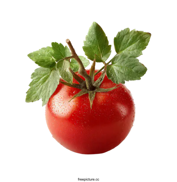 [Transparent Background PNG]Fresh Ripe Tomato with Leaves