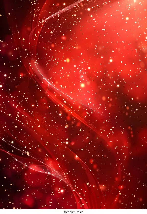 Red silk-like waves and shiny golden dots