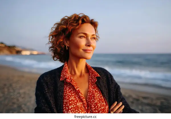 Woman Contemplating the Ocean at Sunset