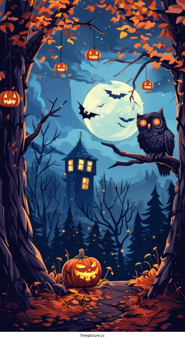 Halloween Pumpkin and Owl Illustration