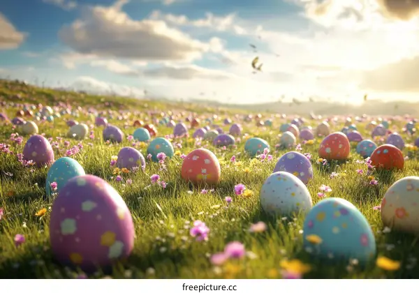 Colorful Easter Eggs in a Spring Meadow