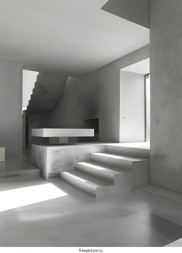 Minimalist Concrete Staircase and Platform Interior Design