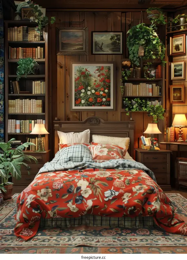 Cozy Bedroom with Plants and Books