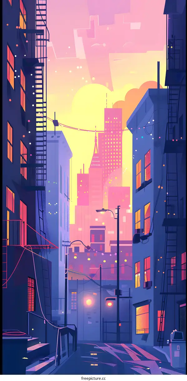 Cityscape Illustration with Bright Colors
