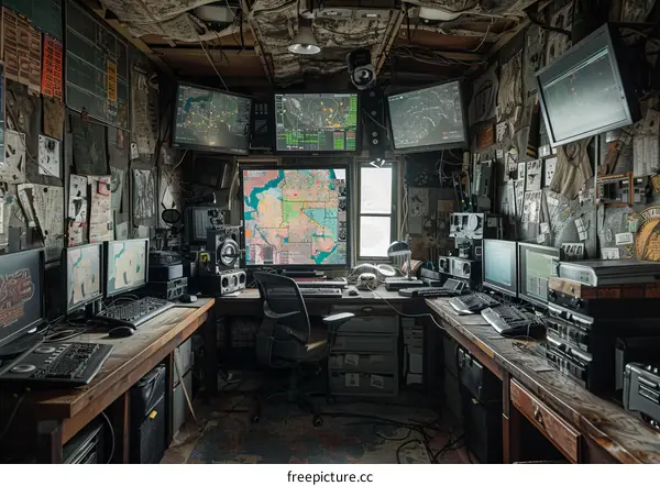 A messy room filled with electronic equipment.