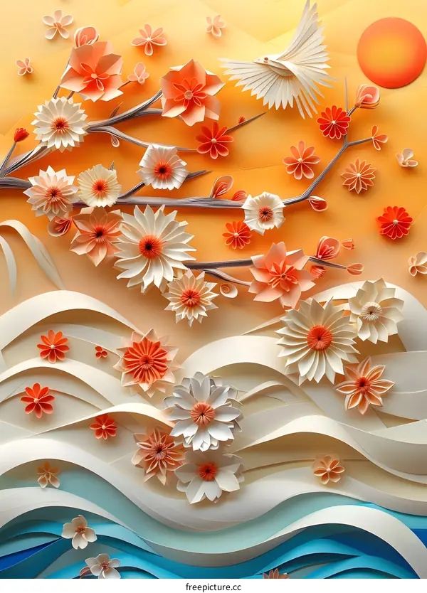 Paper flowers and waves