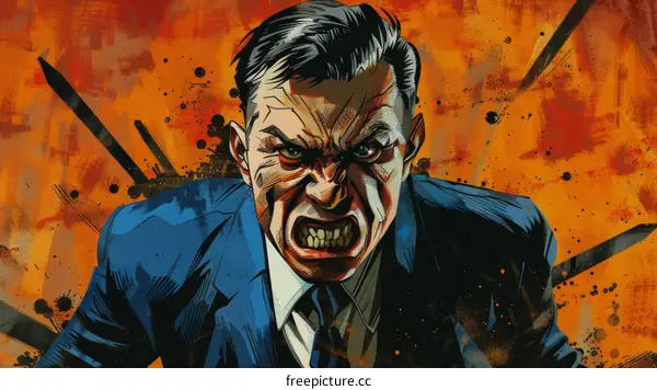Angry Man Portrait with Abstract Orange Background