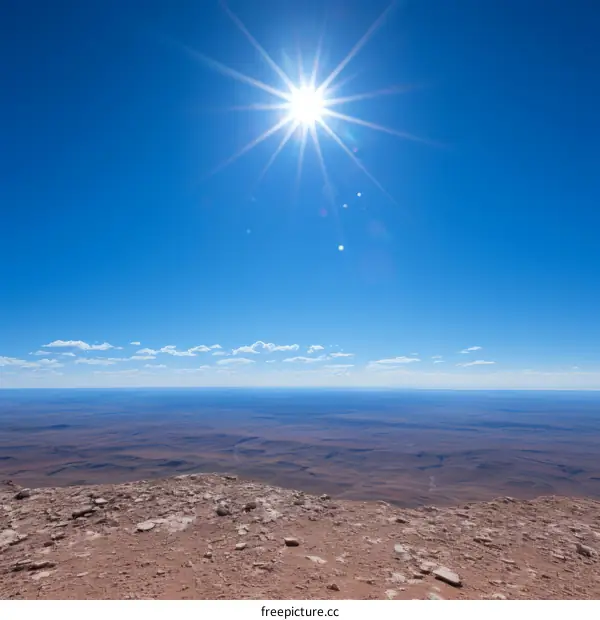 Arid Desert with Bright Sun and Clear Sky