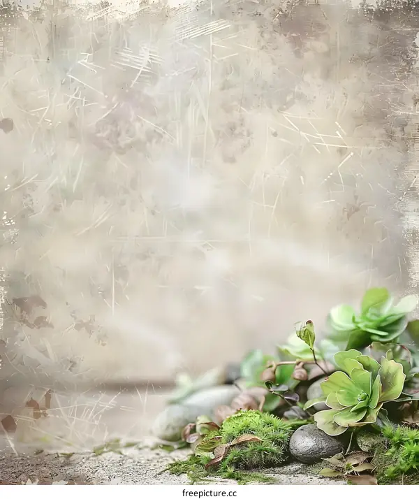 Green Succulents and Stones on a Grunge Background