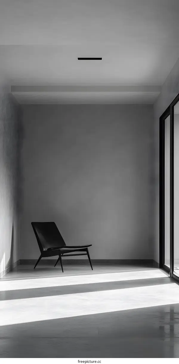 Minimalist Interior Design with Black Lounger Chair and Sunlight