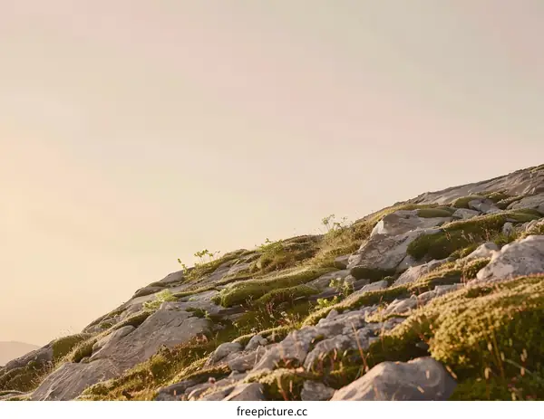 Rocky Mountain Landscape with Moss and Grass