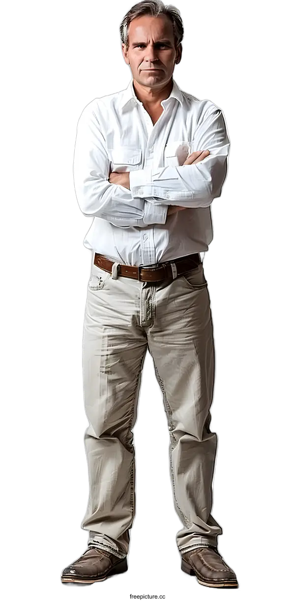 [Transparent Background PNG]Portrait of a Serious Man Standing with Arms Crossed