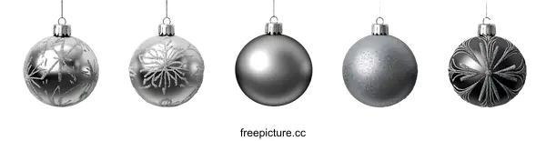 [Transparent Background PNG]Christmas Ornaments Collection Silver and Dark Grey
