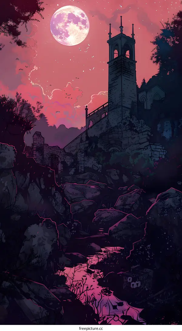 Moonlit Night Over Ancient Ruins