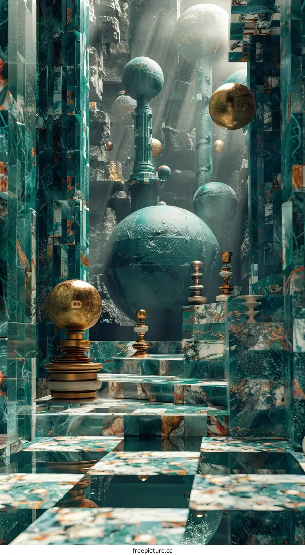 Abstract Teal Geometric Chessboard